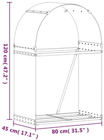 Suporte de lenha 80x45x120 cm aço galvanizado castanho