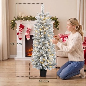 Árvore de Natal Nevada com 100 Luzes LED 120 cm 8 Modos 180 Ramos Verde e Branco