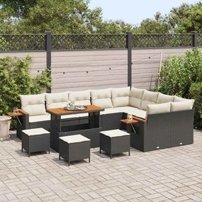 Conjunto de Sofás de Jardim vidaXL com Almofadas Pretas de Rattan Poli