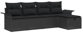 Conjunto de Sofá de Jardim de 5 Peças com Almofadas Pretas de Rattan
