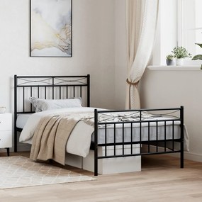vidaXL Estrutura de cama com cabeceira e pés 100x190 cm metal preto