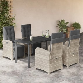 vidaXL 5 pcs conjunto de jantar p/ jardim c/ almofadões cinzento claro