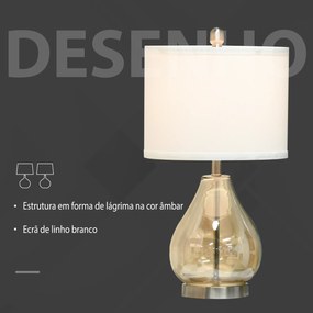 Conjunto de 2 Candeeiros de Mesa com Ecrã de Linho Suporte para Lâmpada E27 Máx. 40W Ø30x56 cm Branco