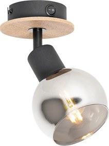 Projetores Art Deco preto com vidro fumê e madeira - Vidro