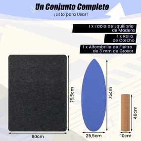 Tábua de equilíbrio de madeira com rolo Manta para treino Skateboard Hóquei Snowboard Surf 75 x 25,5 cm Azul escuro