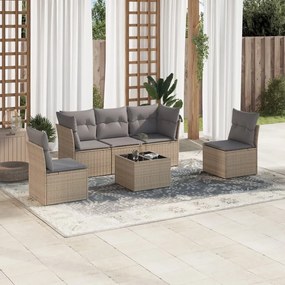 6 pcs conjunto de sofás p/ jardim com almofadões vime PE bege