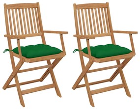 vidaXL Cadeiras de jardim dobráveis c/ almofadões 2 pcs acácia maciça