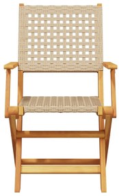 3 pcs conjunto de bistrô vime PE e madeira maciça bege