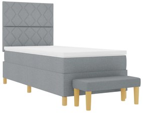 Cama Box Spring com Colchão &amp; Banco Cinza Claro 100x200 cm Tecido