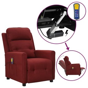 vidaXL Poltrona elevatória de massagens tecido vermelho tinto