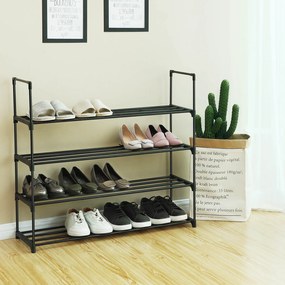 Estante metálica para sapatos com 4 prateleiras 92 x 30 x 73 cm preto