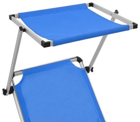 Espreguiçadeiras dobráveis c/ teto 2pcs alumínio/textilene azul
