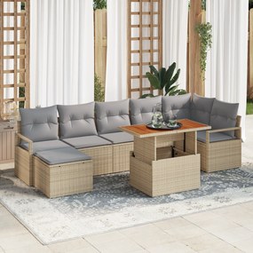 Conjunto de Sofás de Jardim vidaXL de 8 Peças com Almofadas Bege Rattan Poliéster