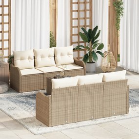 vidaXL Conjunto de Sofás de Jardim de 7 peças com Almofadas Bege Rattan Poliéster
