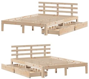 Estrutura de cama c/ gavetas 140x190 cm madeira de pinho maciça