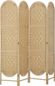 HOMCOM Biombo Separador de 4 Painéis 160x170 cm Painel de Privacidade Dobrável Boémio com Topo Arqueado Entrançado à Mão Madeira | Aosom Portugal