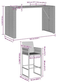 7 pcs conj. de bar jardim sem almofadões vime PE/acácia preto