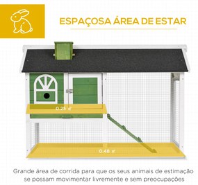Coelheira de Madeira 120x60x79 cm Coelheira com Teto Asfáltico Bandeja Removível Escada e Chaminé para Exterior Verde