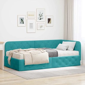 vidaXL Estrutura de Cama de Canto Turquesa 90 x 200 cm Veludo
