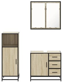 3 pcs conj. móveis casa banho derivados madeira carvalho sonoma
