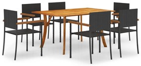 vidaXL 7 pcs conjunto de jantar para jardim preto