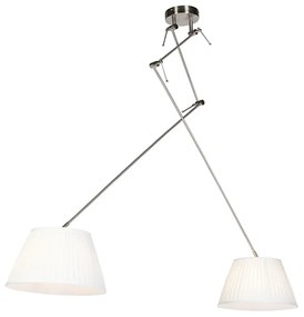 Candeeiro de suspensão em aço com abajures plissados ​​creme 35 cm 2 luzes - Blitz Clássico / Antigo