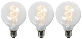 Conjunto de 3 lâmpadas LED E27 de filamento torcido G95 transparente 5W 400 lm 2200K