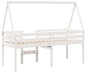 Cama alta com telhado 75x190 cm pinho maciço branco