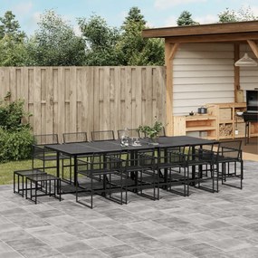 vidaXL 15 pcs conjunto de jantar p/ jardim vime PE preto