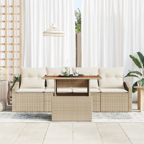 Conjunto de Sofá de Jardim 5 Peças com Almofadas Bege em Rattan Sintét
