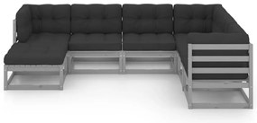 7 pcs conjunto lounge de jardim c/ almofadões pinho maciço