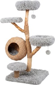 Árvore para Gatos de 5 Níveis, 59 x 59 x 134 cm, com Casota de Junco, Cinzento
