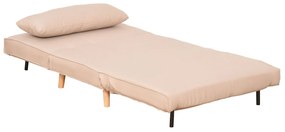 Sofá-cama estofado individual com almofada acolchoada e encosto ajustável em 3 posições Pernas dobráveis ​​ocultas 95x95x80 cm bege