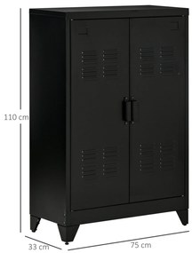Armário de Metal de Armazenamento com Dupla Porta 2 Prateleiras com Altura Ajustável Armário para Escritório 75x33x110cm Preto