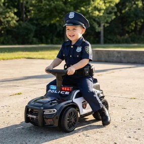 Andador de polícia deslizante para bebés com mais de 18 meses, com luzes, música e sirene, arrumação debaixo do assento, preto