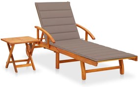 Espreguiçadeira de jardim com mesa e almofadão acácia maciça