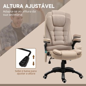 Cadeira de Escritório com 6 Pontos de Massagem Reclinável até 130° com Função de Aquecimento 68x72x110-120 cm Castanho Claro