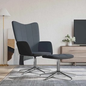 vidaXL Cadeira de descanso com banco PVC e veludo cinzento-escuro