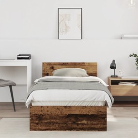 vidaXL Estrutura de Cama Sem Colchão com Cabeceira Madeira Velha 90x190 cm