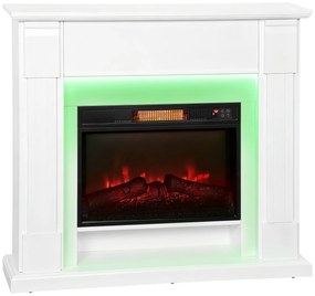 HOMCOM Lareira Elétrica com Efeito de Chama 3D e Tira de Luz LED RGB 1800W Temporizador para 30 m² 105x27x97 cm Branca | Aosom Portugal