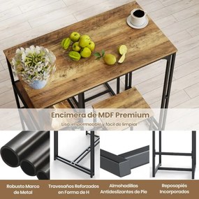 Conjunto de mesa de bar de 3 peças para 2 pessoas com 2 bancos 3 prateleiras Conjunto de móveis de bar Café