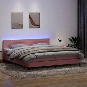 vidaXL Cama box spring c/ colchão e LED 180x210 cm veludo Rosa