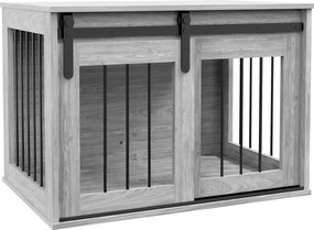 PawHut Gaiola Caixa para Cão Animais Interior Porta Deslizante Metal Efeito Madeira 57x80x54 cm Cinza | Aosom Portugal