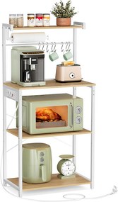 Armário de cozinha com tomadas e 4 níveis, 40 x 60 x 140 cm Branco e Bege