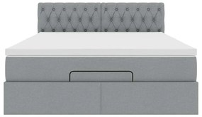 Estrutura cama otomana colchão 140x200cm tecido cinzento claro