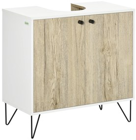 kleankin Móvel para Lavatório Pousar de Madeira com 2 Portas Prateleira e Pés de Aço 60x30x60cm Carvalho e Branco