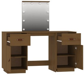 Conjunto de toucador com luzes LED pinho maciço castanho mel
