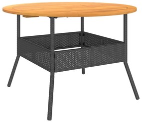 Mesa de jardim com tampo de acácia Ø110x71 cm vime PE preto