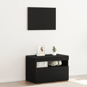 Móvel de TV vidaXL com Luzes LED Carvalho Preto 60x35x40 cm em Madeira