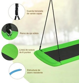 Baloiço de corda ajustável para crianças Estrutura de aço impermeável Interior Exterior Pátio 150 x 80 cm Verde